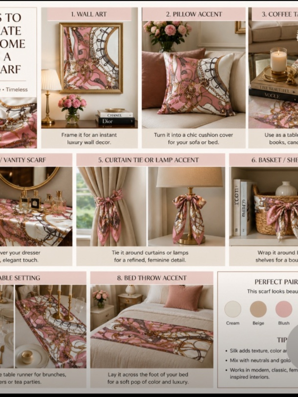 Elegant Pink & Cream Chain Print scarf. Make a top out of it see picture above. - Picture 6 of 11
